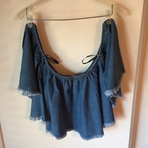 Jean off the shoulder crop top